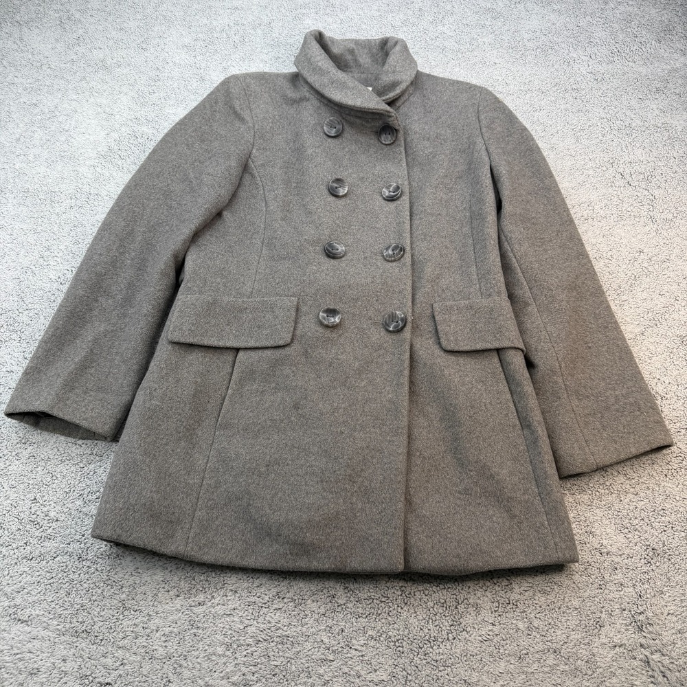 Calvin Klein Peacoat Jacket Womens 8 Gray Wool Blend Double Breasted Military